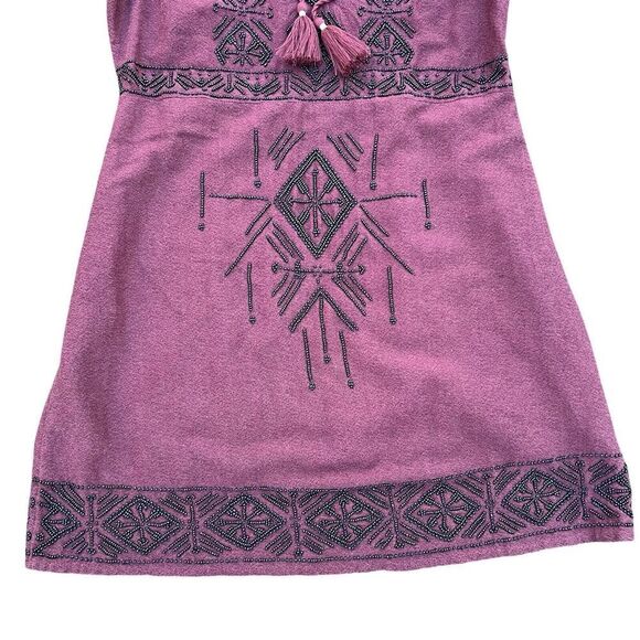Abercrombie & Fitch Dress Women's Small Maroon Beaded Aztec Sleeveless Tie Neck - Picture 13 of 16